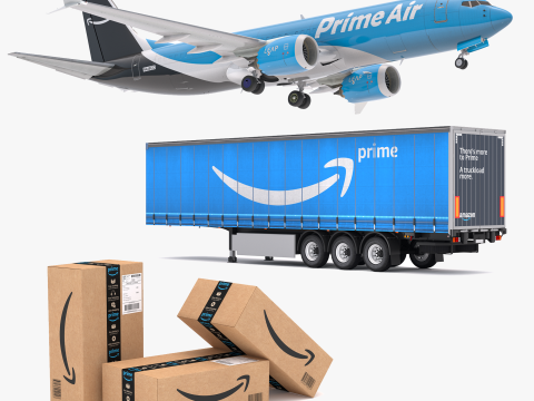 Coleção Boeing 737 de semi-reboque Amazon Prime Delivery Modelo 3D