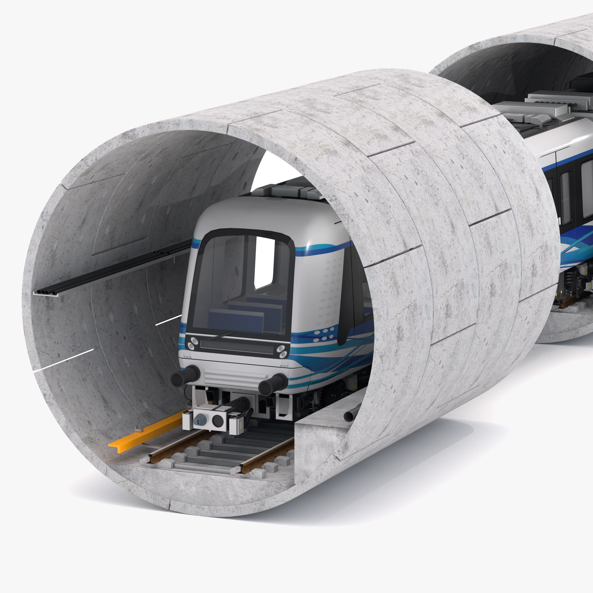 Hitachi Rail Driverless Metro Thessaloniki with Tunnel 3D Model .c4d .max .obj .3ds .fbx .stl .blend 