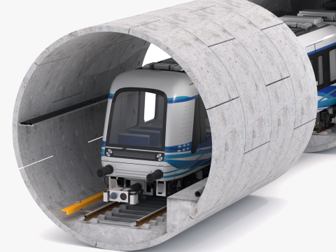 Беспилотное метро Hitachi Rail в Салониках с туннелем 3D Модель