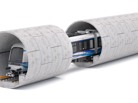 Hitachi Rail Driverless Metro Thessaloniki with Tunnel 3D Model