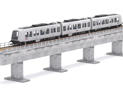 रेलवे ब्रिज के साथ हिताची रेल चालक रहित मेट्रो कोपेनहेगन 3D मॉडल