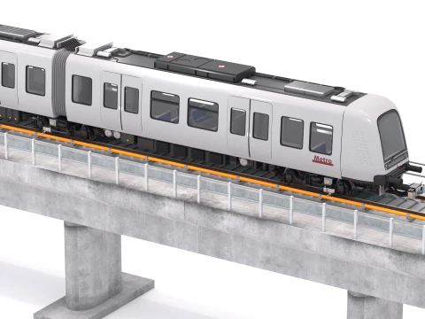 रेलवे ब्रिज के साथ हिताची रेल चालक रहित मेट्रो कोपेनहेगन 3D मॉडल