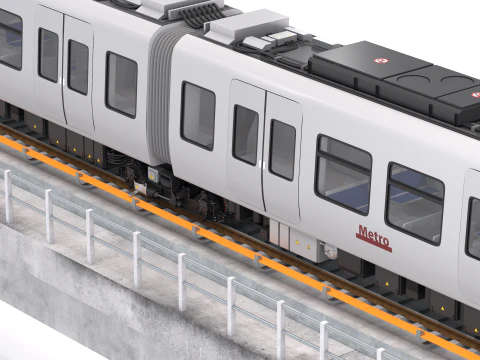 रेलवे ब्रिज के साथ हिताची रेल चालक रहित मेट्रो कोपेनहेगन 3D मॉडल