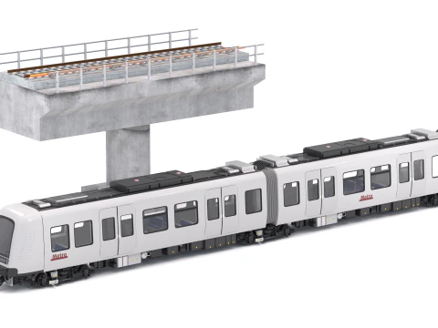 रेलवे ब्रिज के साथ हिताची रेल चालक रहित मेट्रो कोपेनहेगन 3D मॉडल