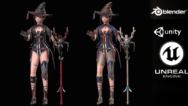 Gadis Penyihir Fantasi Model 3D .c4d .max .obj .3ds .fbx .stl .blend 