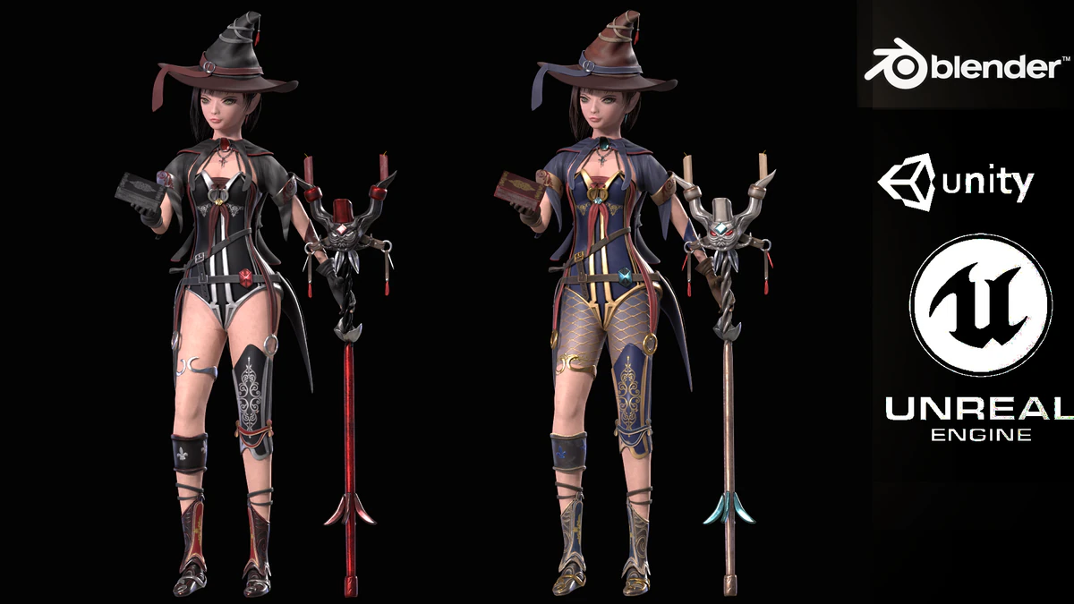 Fantasy Witch Girl 3D Model .c4d .max .obj .3ds .fbx .stl .blend