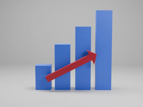 Gr&aacute;fico de barras crescente com seta Modelo 3D