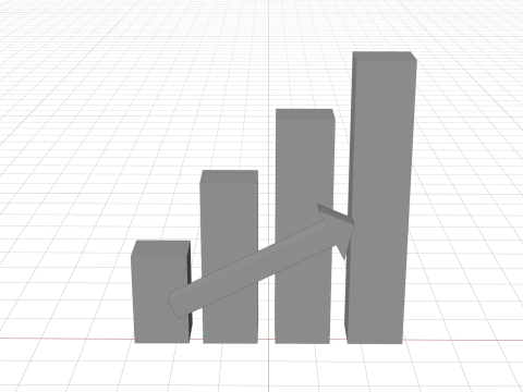 Wachsendes Balkendiagramm mit Pfeil 3D Modell