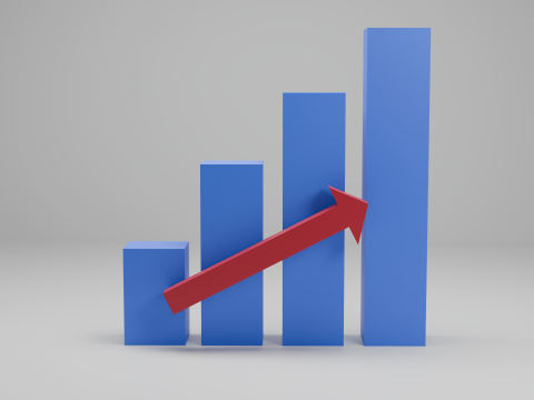 Wachsendes Balkendiagramm mit Pfeil 3D Modell