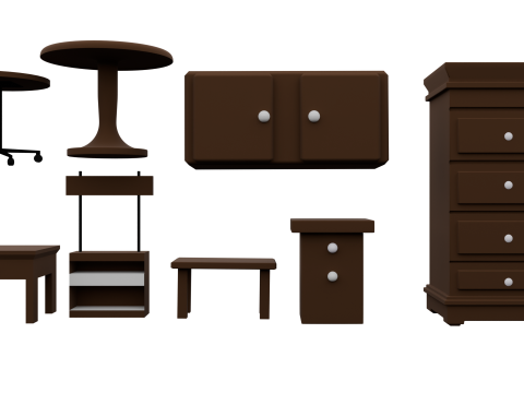 Eski Vintage Mobilya Paketi 01 3D Model