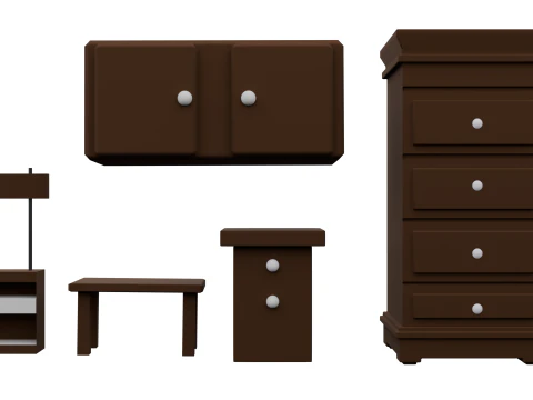 Old Vintage Furniture Pack 01 3D Model