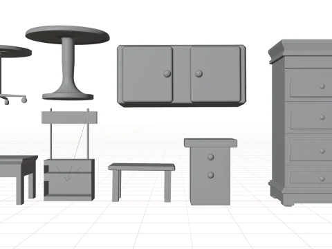 Old Vintage Furniture Pack 01 3D Model