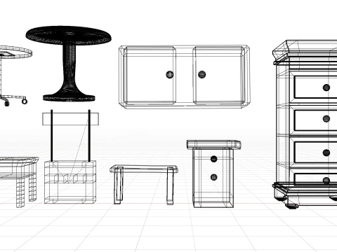 Old Vintage Furniture Pack 01 3D Model