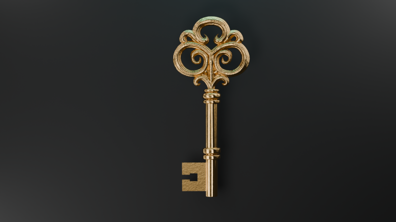 Złoty klucz vintage Model 3D .c4d .max .obj .3ds .fbx .stl .blend 