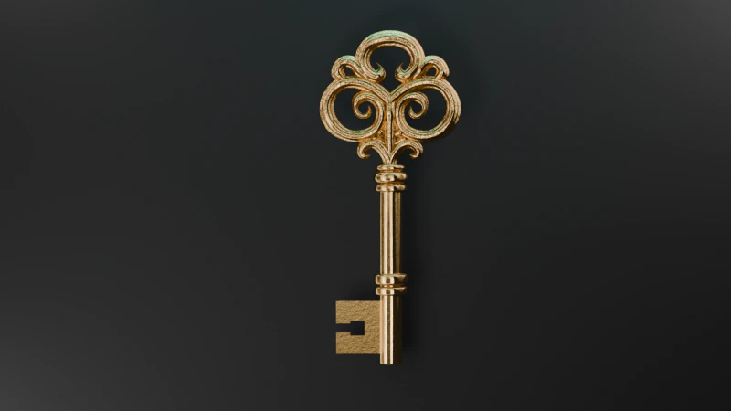 Золотой винтажный ключ 3D Модель .c4d .max .obj .3ds .fbx .stl .blend