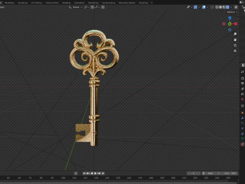 Золотой винтажный ключ 3D Модель