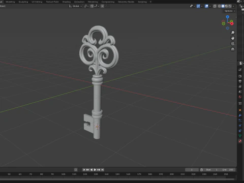 Золотой винтажный ключ 3D Модель
