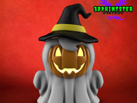 Fantasma de ab&oacute;bora fofo de Halloween Decora&ccedil;&atilde;o de Halloween Fantasma fofo com chap&eacute;u de bruxa Modelo de Impressão 3D