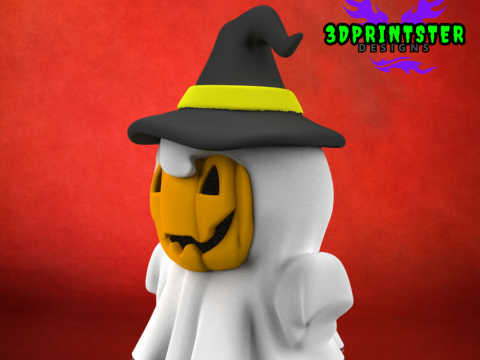 Cute Halloween Pumpkin Ghost Halloween Decor Cute Ghost with Witch Hat 3D Print Model