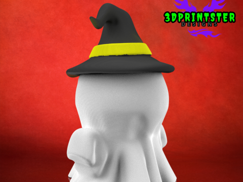 Cute Halloween Pumpkin Ghost Halloween Decor Cute Ghost with Witch Hat 3D Print Model
