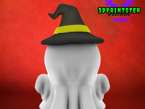Cute Halloween Pumpkin Ghost Halloween Decor Cute Ghost with Witch Hat 3D Print Model