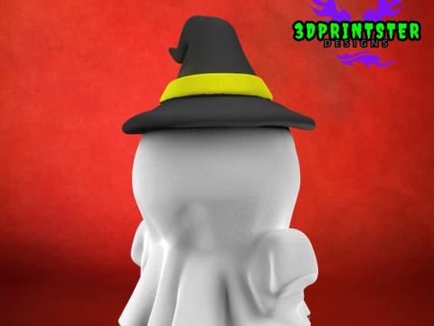 Cute Halloween Pumpkin Ghost Halloween Decor Cute Ghost with Witch Hat 3D Print Model