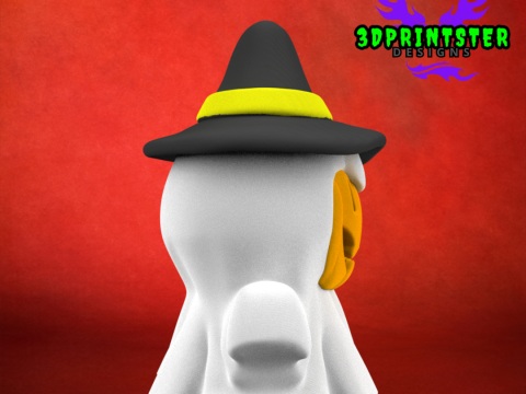 Cute Halloween Pumpkin Ghost Halloween Decor Cute Ghost with Witch Hat 3D Print Model