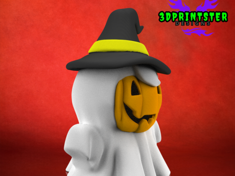 Cute Halloween Pumpkin Ghost Halloween Decor Cute Ghost with Witch Hat 3D Print Model