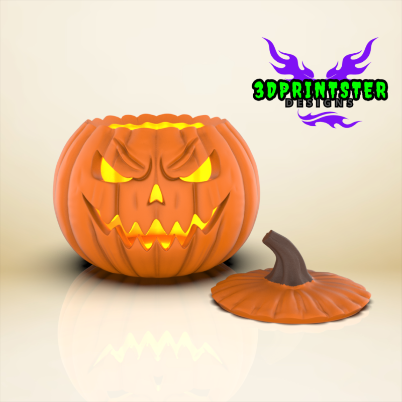 ハロウィンのカボチャの顔(蓋付き) 3Dプリントモデル .c4d .max .obj .3ds .fbx .stl .blend