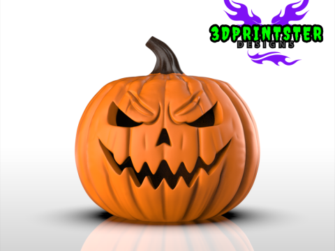 ハロウィンのカボチャの顔(蓋付き) 3Dプリントモデル