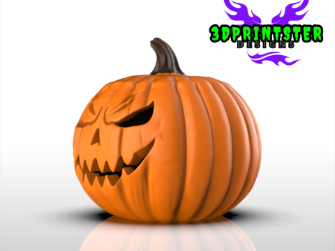 ハロウィンのカボチャの顔(蓋付き) 3Dプリントモデル