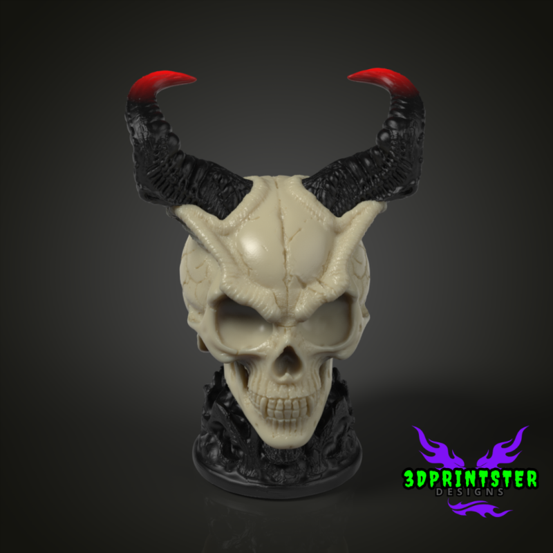 Череп демона с рогами 3D Принт Модель .c4d .max .obj .3ds .fbx .stl .blend