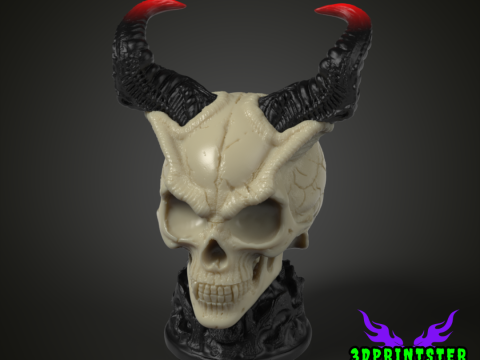 Череп демона с рогами 3D Принт Модель