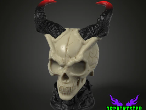 Demon Skull With Horns 3D Print Model