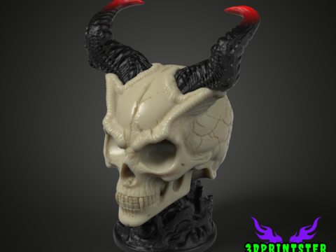Череп демона с рогами 3D Принт Модель