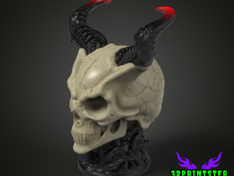 Череп демона с рогами 3D Принт Модель