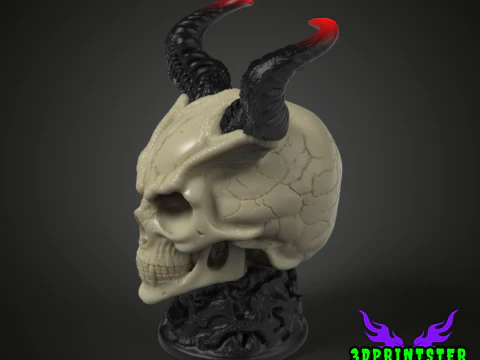 Demon Skull With Horns 3D Print Model