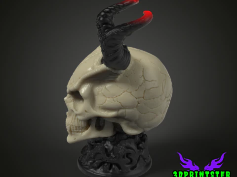 Demon Skull With Horns 3D Print Model