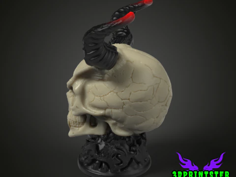 Demon Skull With Horns 3D Print Model