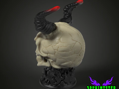 Demon Skull With Horns 3D Print Model
