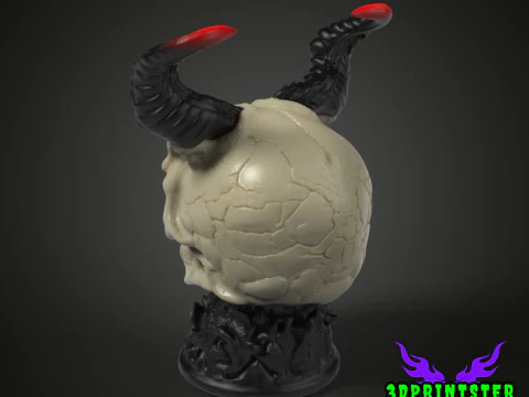 Demon Skull With Horns 3D Print Model