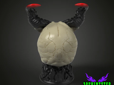 Demon Skull With Horns 3D Print Model
