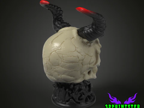 Demon Skull With Horns 3D Print Model