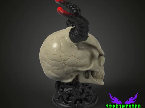 Demon Skull With Horns 3D Print Model