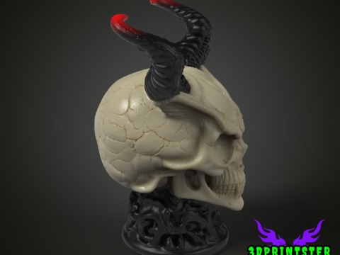 Череп демона с рогами 3D Принт Модель