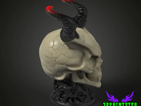 Demon Skull With Horns 3D Print Model