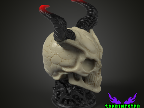 Череп демона с рогами 3D Принт Модель