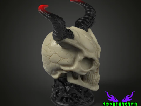 Demon Skull With Horns 3D Print Model