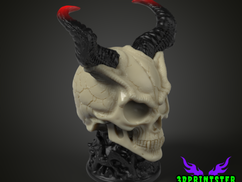 Череп демона с рогами 3D Принт Модель