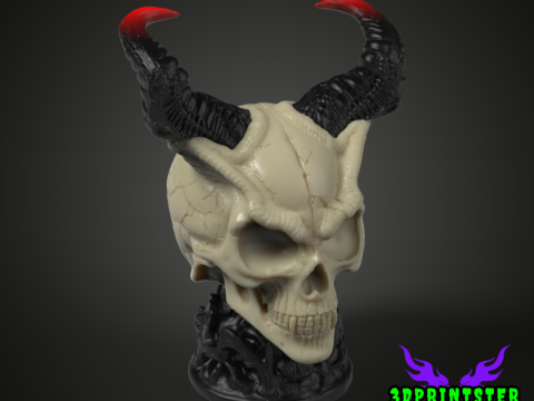 Череп демона с рогами 3D Принт Модель